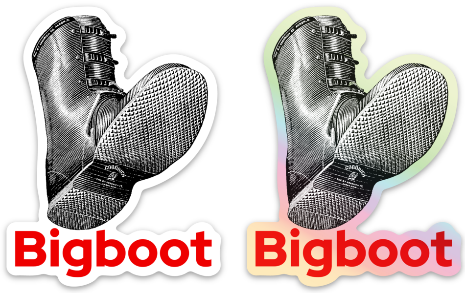 Bigboot stickers in white and holographic